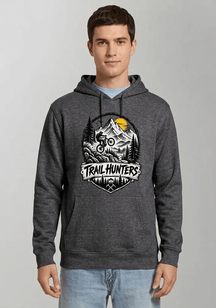fahrrad t shirt trail hunters downhill mountainbike motiv shirt kapuzenpullover anthracite melange