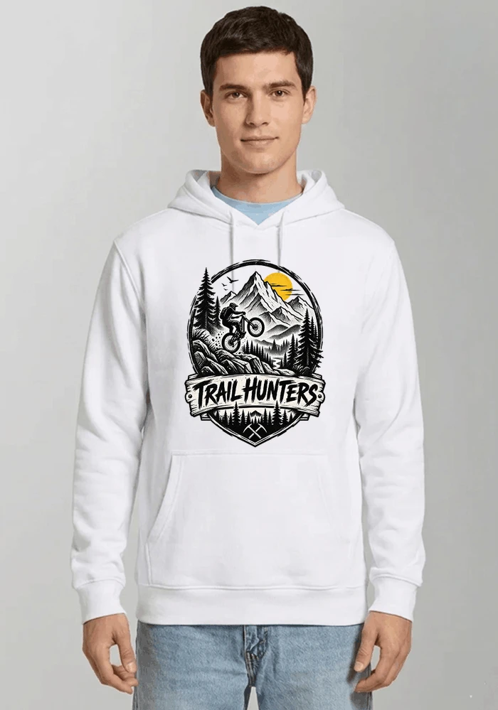fahrrad t shirt trail hunters downhill mountainbike motiv shirt kapuzenpullover white