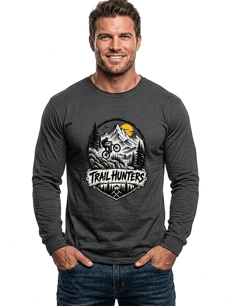 fahrrad t shirt trail hunters downhill mountainbike motiv shirt langarmshirt anthracite melange