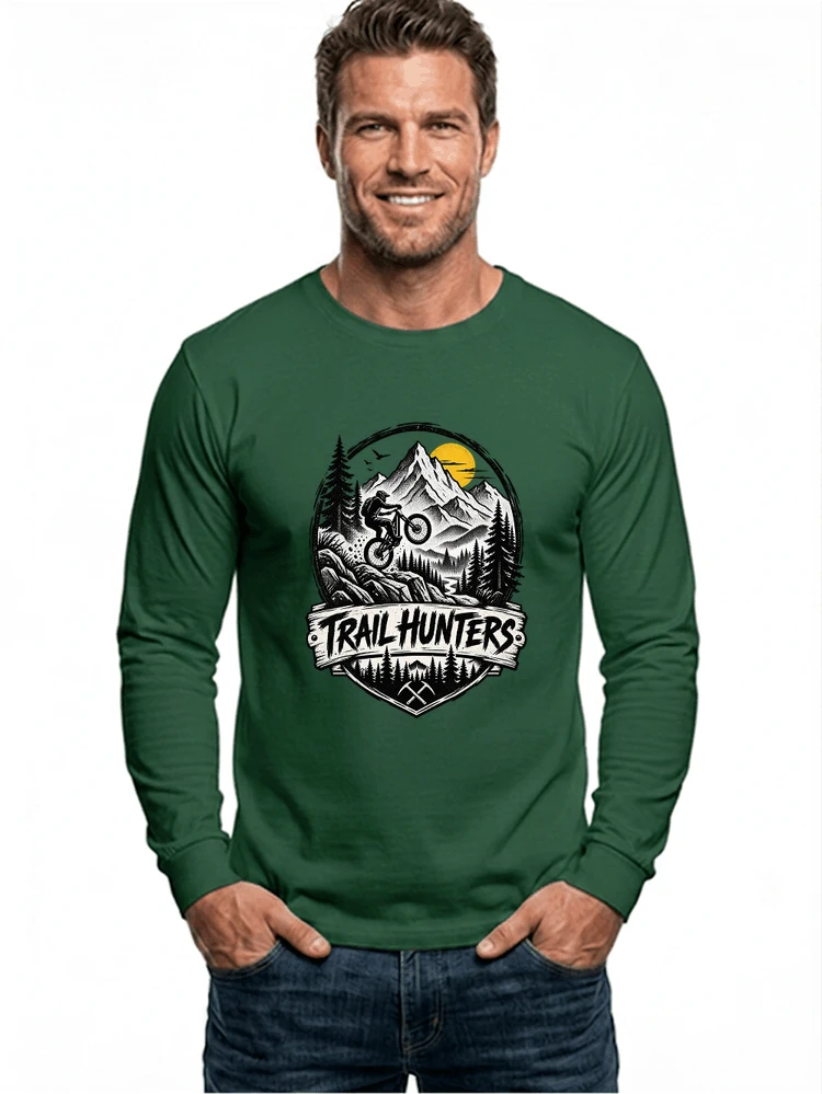 fahrrad t shirt trail hunters downhill mountainbike motiv shirt langarmshirt forest green