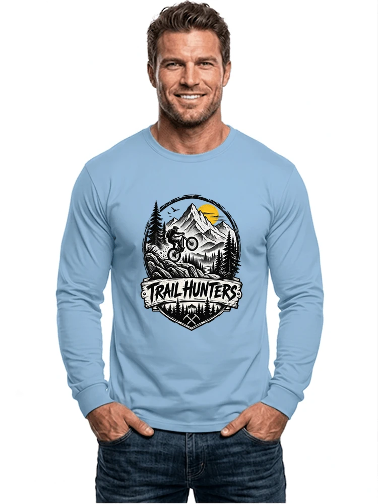 fahrrad t shirt trail hunters downhill mountainbike motiv shirt langarmshirt light blue
