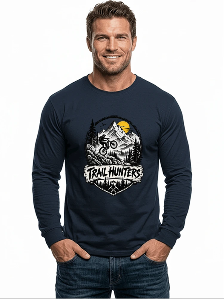 fahrrad t shirt trail hunters downhill mountainbike motiv shirt langarmshirt navy