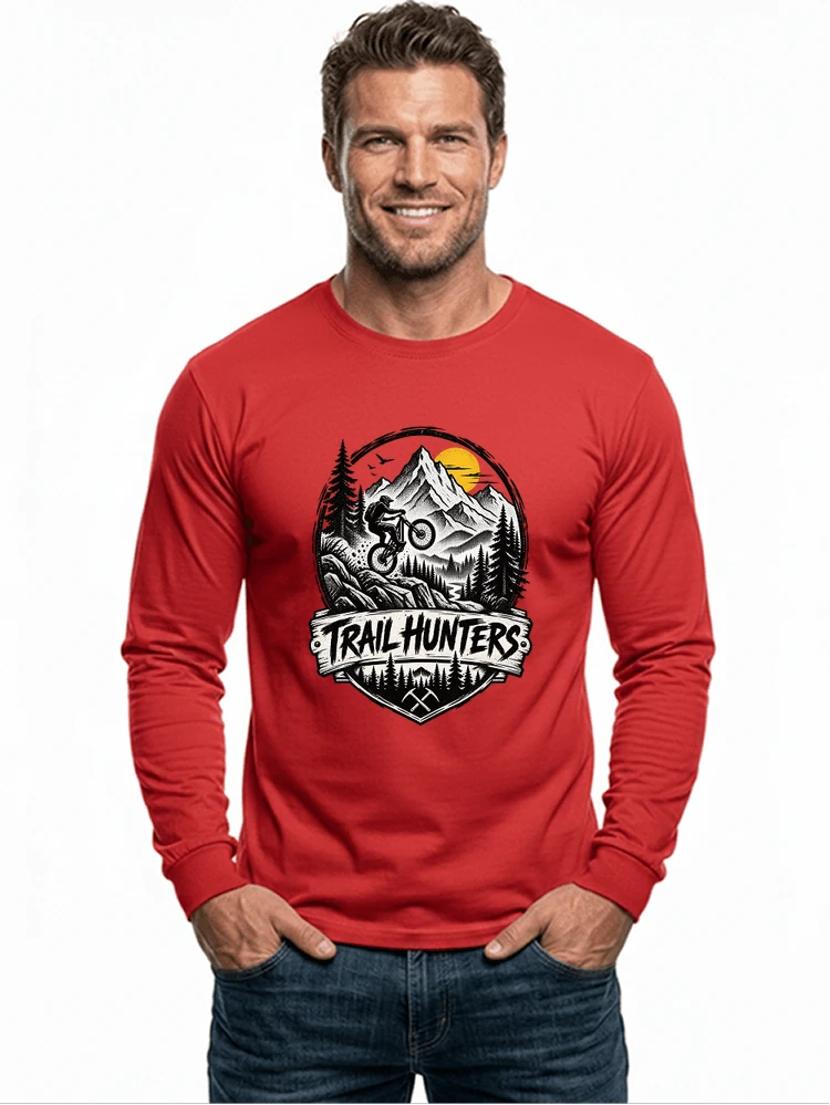 fahrrad t shirt trail hunters downhill mountainbike motiv shirt langarmshirt red