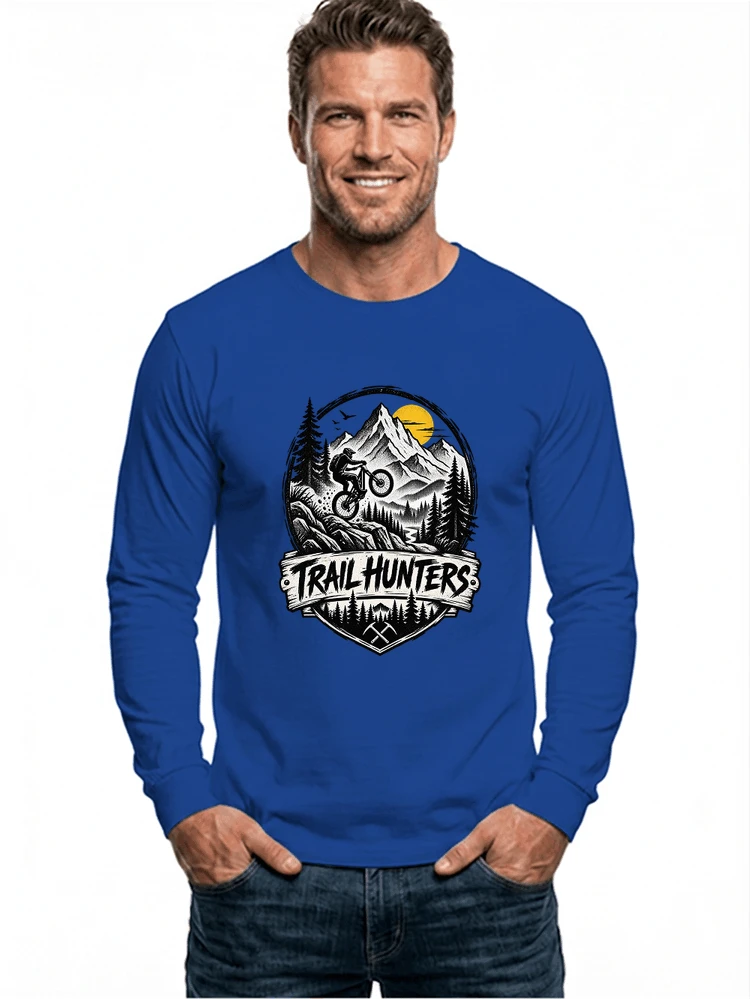 fahrrad t shirt trail hunters downhill mountainbike motiv shirt langarmshirt royal blue