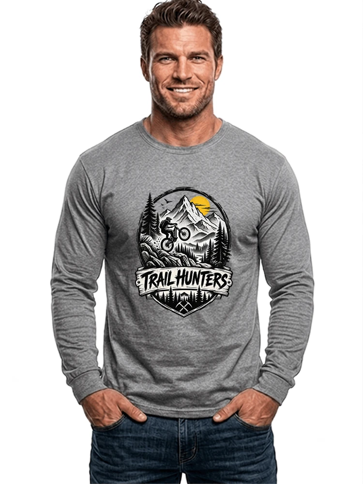 fahrrad t shirt trail hunters downhill mountainbike motiv shirt langarmshirt sport grey