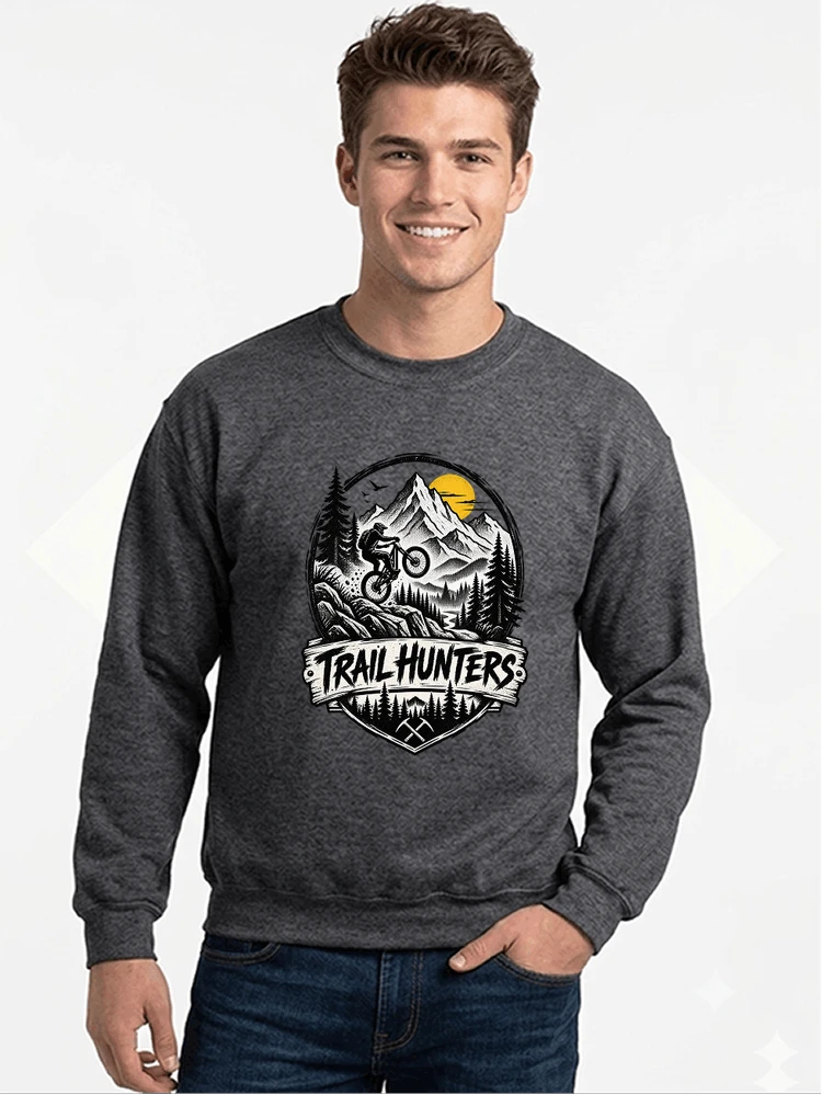 fahrrad t shirt trail hunters downhill mountainbike motiv shirt sweatshirt mit rundhalsausschnitt anthracite melange