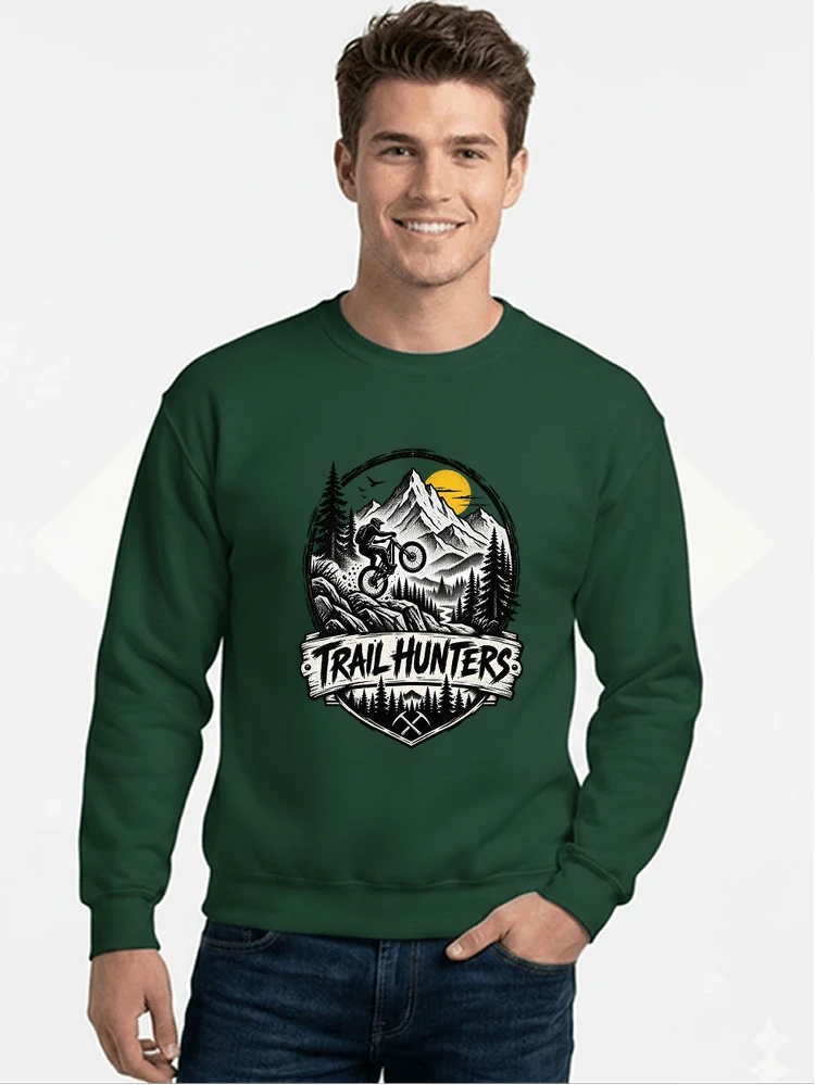 fahrrad t shirt trail hunters downhill mountainbike motiv shirt sweatshirt mit rundhalsausschnitt forest green