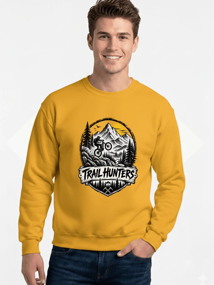 fahrrad t shirt trail hunters downhill mountainbike motiv shirt sweatshirt mit rundhalsausschnitt gold