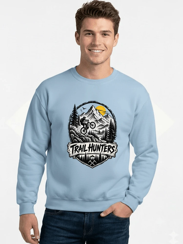 fahrrad t shirt trail hunters downhill mountainbike motiv shirt sweatshirt mit rundhalsausschnitt light blue