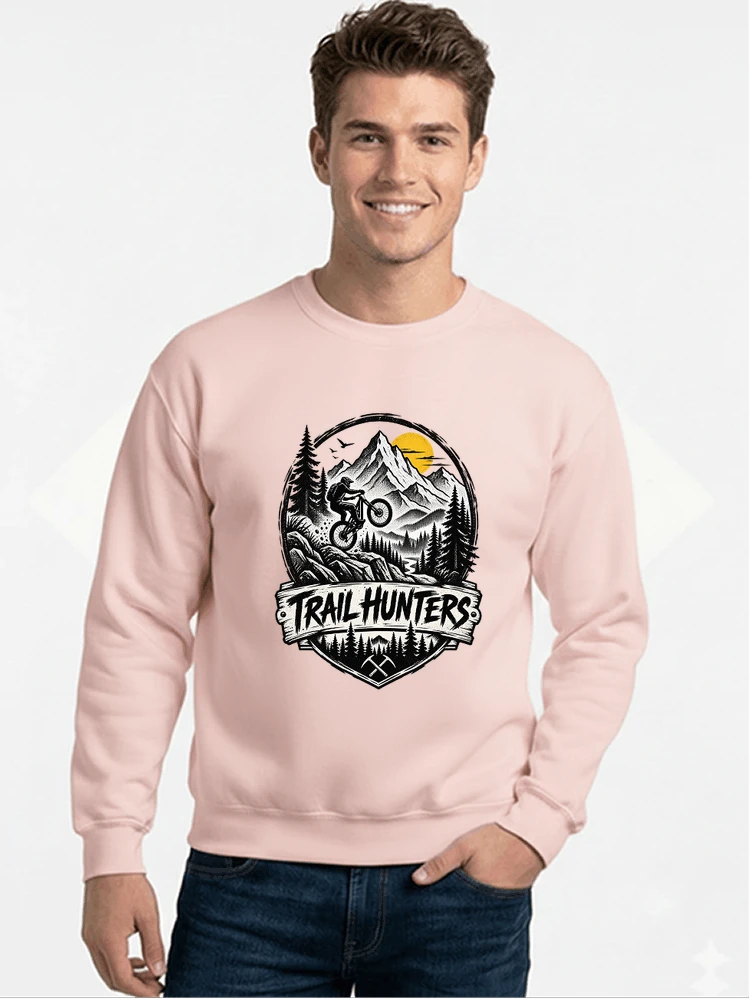 fahrrad t shirt trail hunters downhill mountainbike motiv shirt sweatshirt mit rundhalsausschnitt light pink