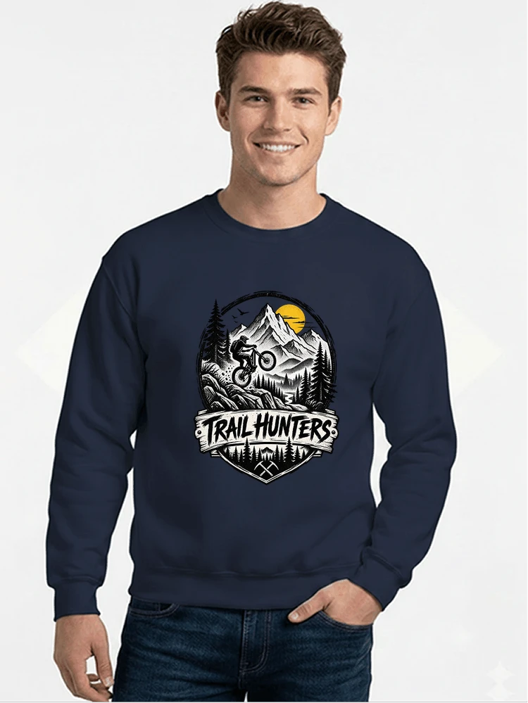 fahrrad t shirt trail hunters downhill mountainbike motiv shirt sweatshirt mit rundhalsausschnitt navy