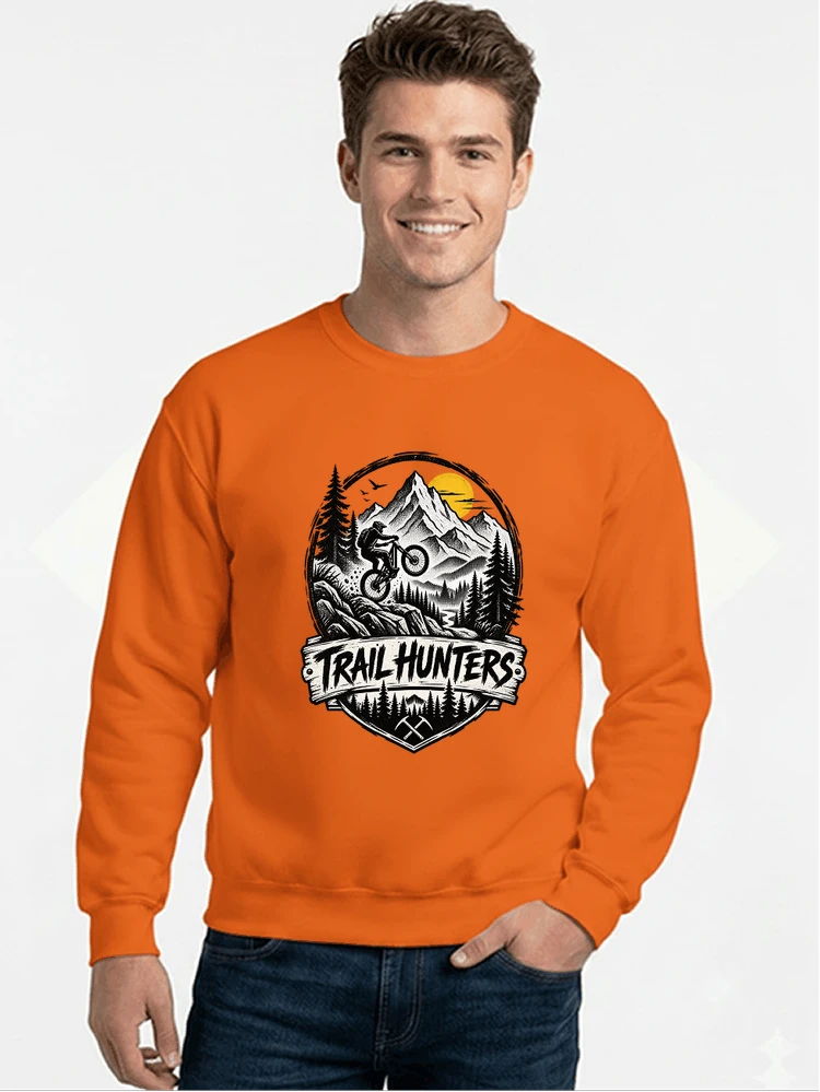 fahrrad t shirt trail hunters downhill mountainbike motiv shirt sweatshirt mit rundhalsausschnitt orange