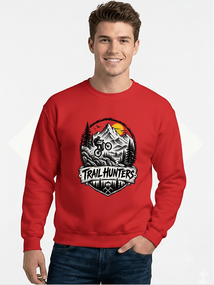 fahrrad t shirt trail hunters downhill mountainbike motiv shirt sweatshirt mit rundhalsausschnitt red