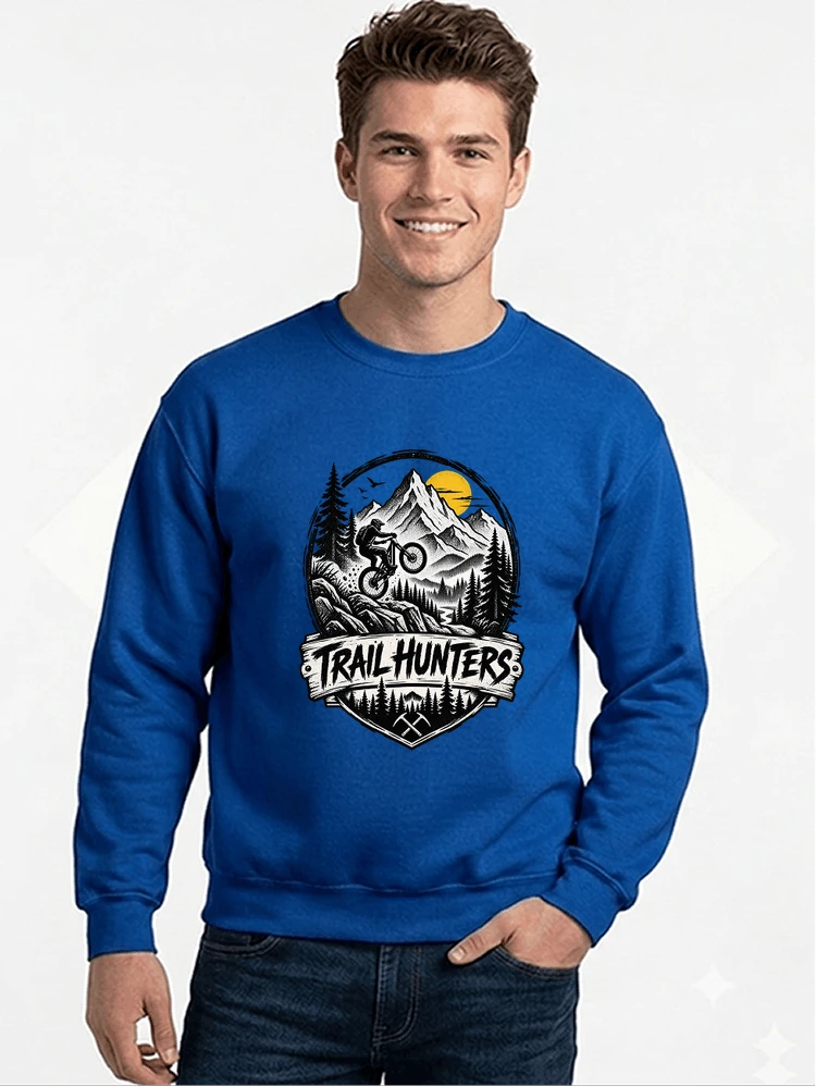 fahrrad t shirt trail hunters downhill mountainbike motiv shirt sweatshirt mit rundhalsausschnitt royal blue