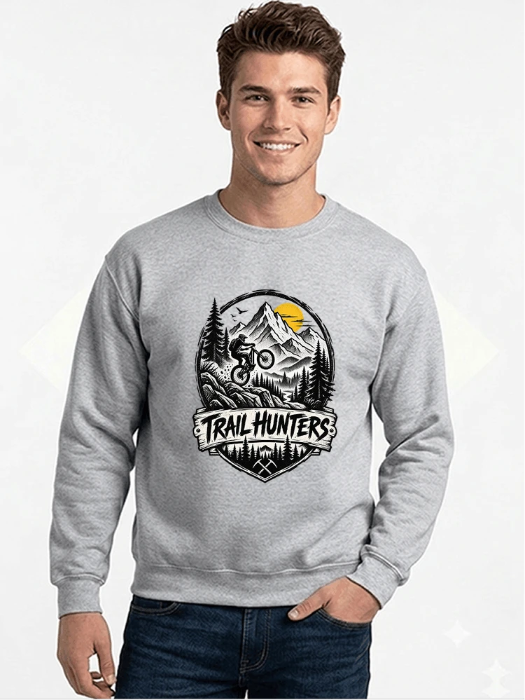 fahrrad t shirt trail hunters downhill mountainbike motiv shirt sweatshirt mit rundhalsausschnitt sport grey