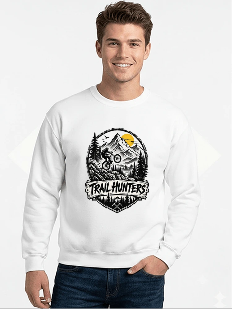 fahrrad t shirt trail hunters downhill mountainbike motiv shirt sweatshirt mit rundhalsausschnitt white