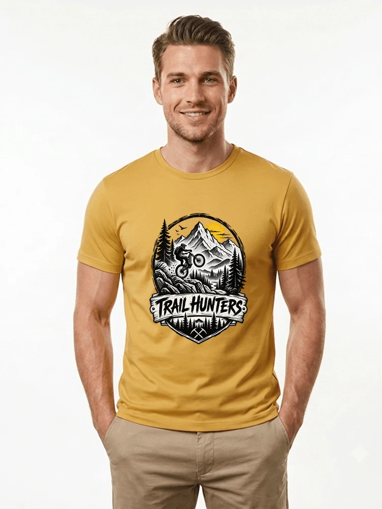 fahrrad t shirt trail hunters downhill mountainbike motiv shirt t shirt gold
