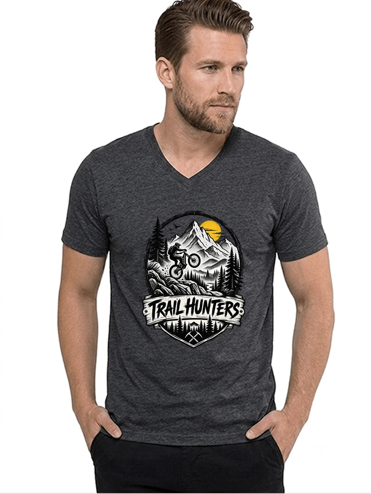 fahrrad t shirt trail hunters downhill mountainbike motiv shirt t shirt mit v ausschnitt anthracite melange