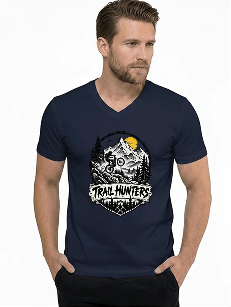 fahrrad t shirt trail hunters downhill mountainbike motiv shirt t shirt mit v ausschnitt navy
