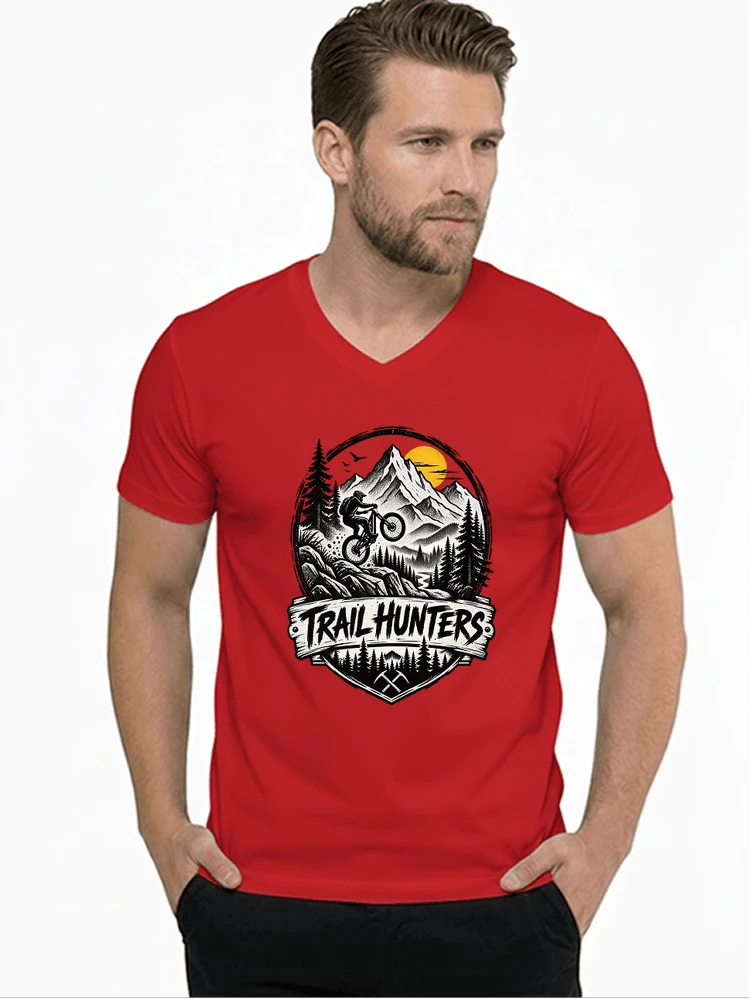 fahrrad t shirt trail hunters downhill mountainbike motiv shirt t shirt mit v ausschnitt red