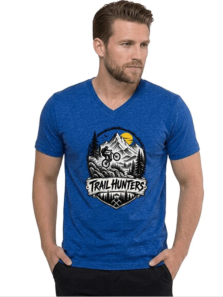 fahrrad t shirt trail hunters downhill mountainbike motiv shirt t shirt mit v ausschnitt royal blue