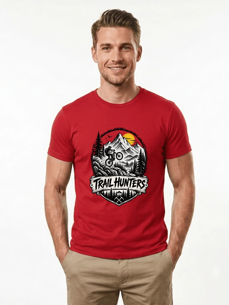 fahrrad t shirt trail hunters downhill mountainbike motiv shirt t shirt red