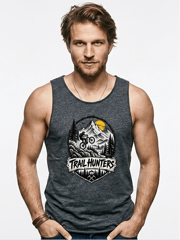fahrrad t shirt trail hunters downhill mountainbike motiv shirt tanktop anthracite melange