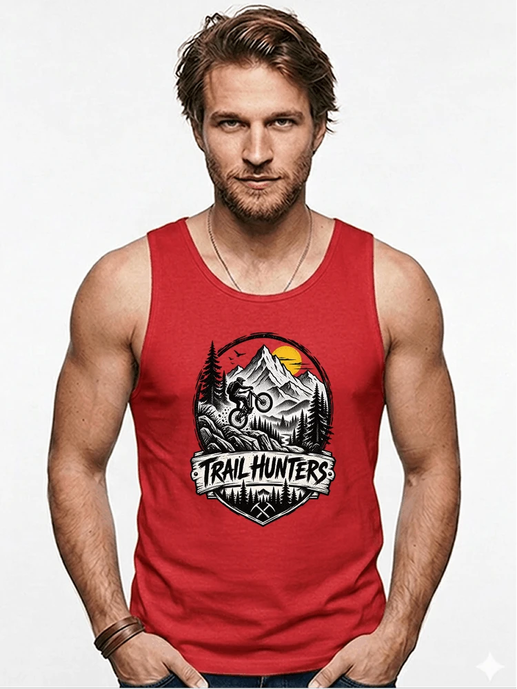 fahrrad t shirt trail hunters downhill mountainbike motiv shirt tanktop red