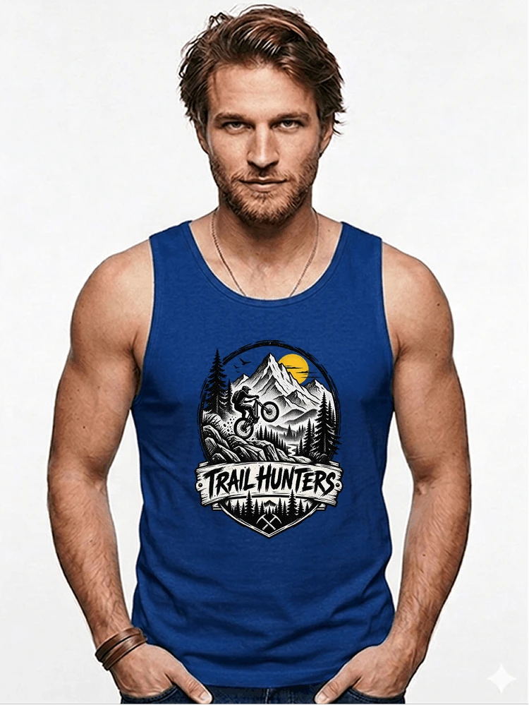 fahrrad t shirt trail hunters downhill mountainbike motiv shirt tanktop royal blue