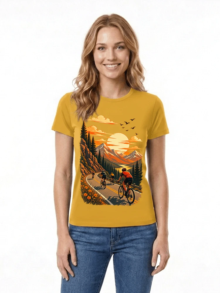 fahrrad tour berge t shirt gravelbike rennradgruppe geschenk damen t shirt gold