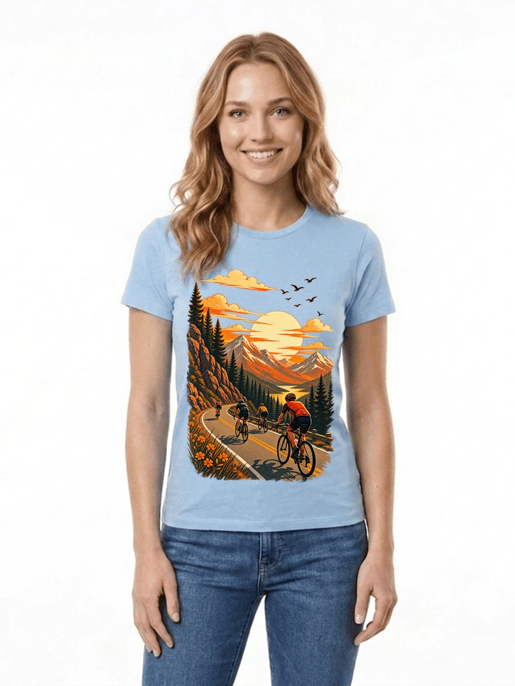 fahrrad tour berge t shirt gravelbike rennradgruppe geschenk damen t shirt light blue