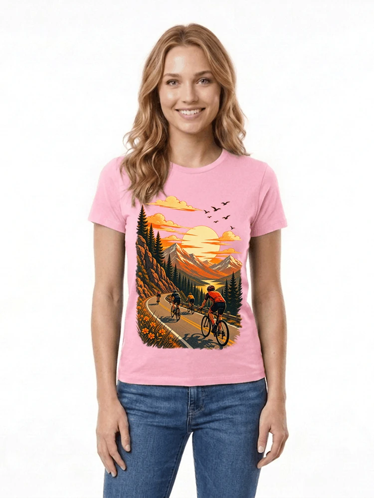 fahrrad tour berge t shirt gravelbike rennradgruppe geschenk damen t shirt light pink