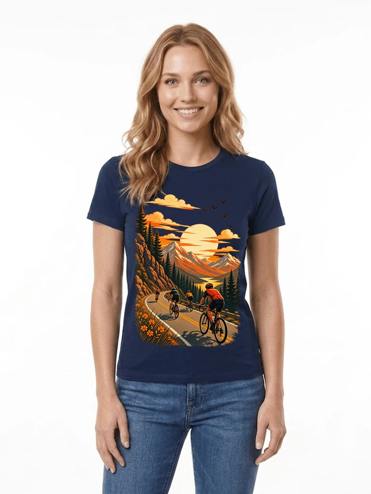 fahrrad tour berge t shirt gravelbike rennradgruppe geschenk damen t shirt navy
