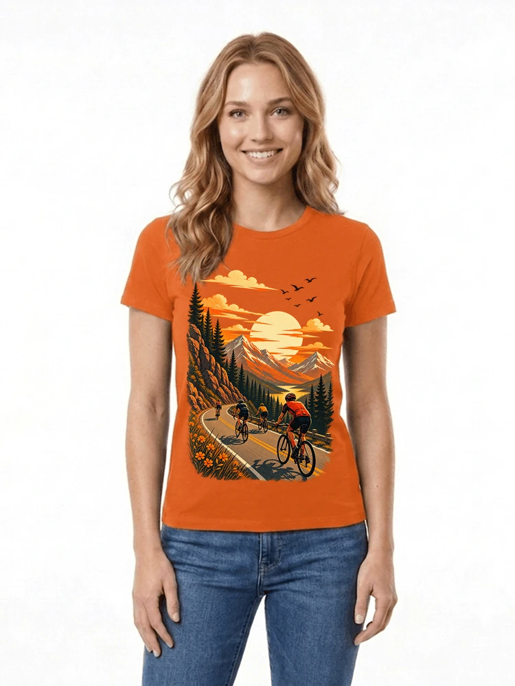 fahrrad tour berge t shirt gravelbike rennradgruppe geschenk damen t shirt orange