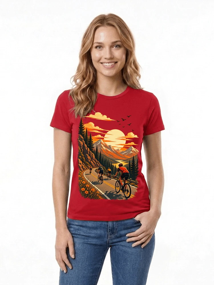 fahrrad tour berge t shirt gravelbike rennradgruppe geschenk damen t shirt red