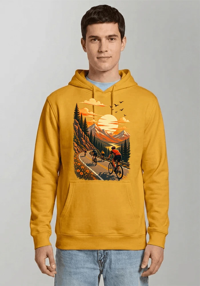 fahrrad tour berge t shirt gravelbike rennradgruppe geschenk kapuzenpullover gold