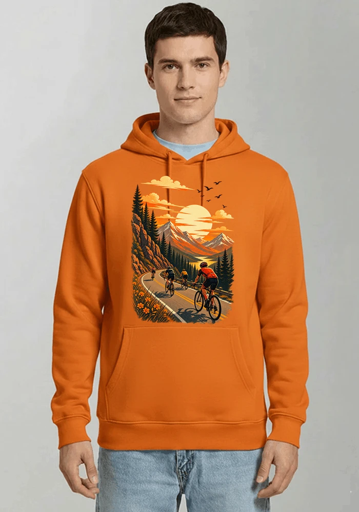 fahrrad tour berge t shirt gravelbike rennradgruppe geschenk kapuzenpullover orange