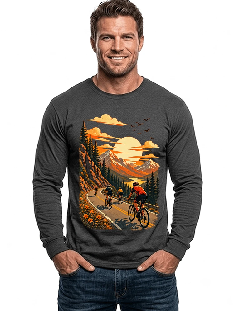 fahrrad tour berge t shirt gravelbike rennradgruppe geschenk langarmshirt anthracite melange