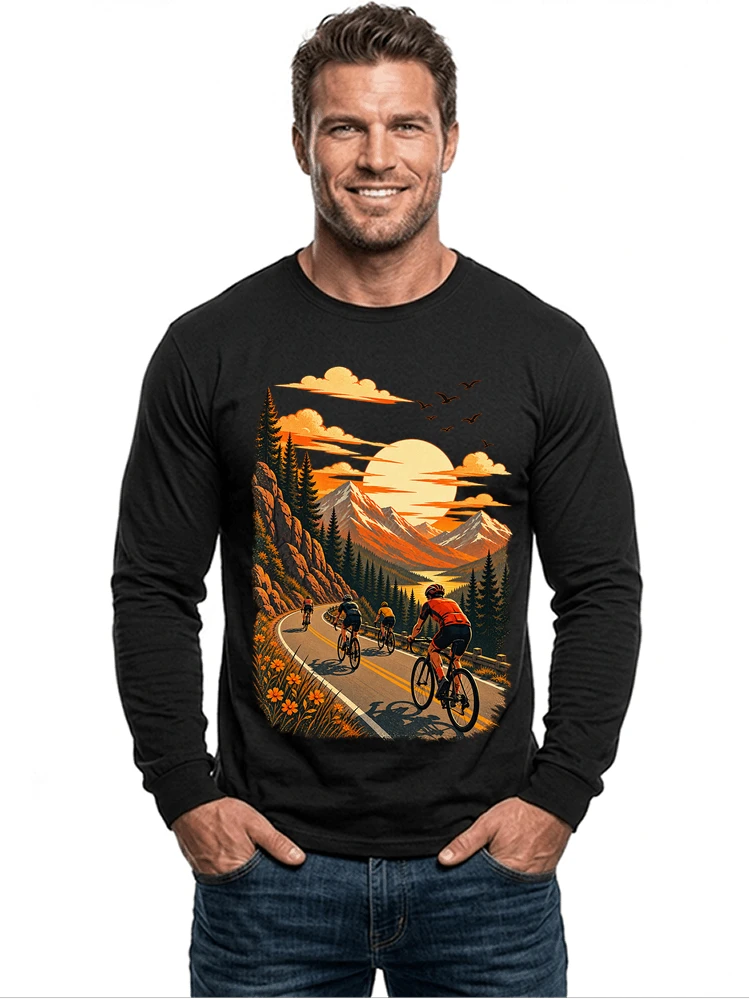 fahrrad tour berge t shirt gravelbike rennradgruppe geschenk langarmshirt black