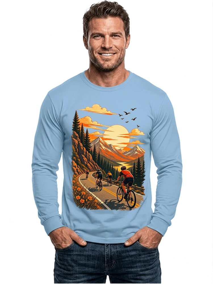 fahrrad tour berge t shirt gravelbike rennradgruppe geschenk langarmshirt light blue