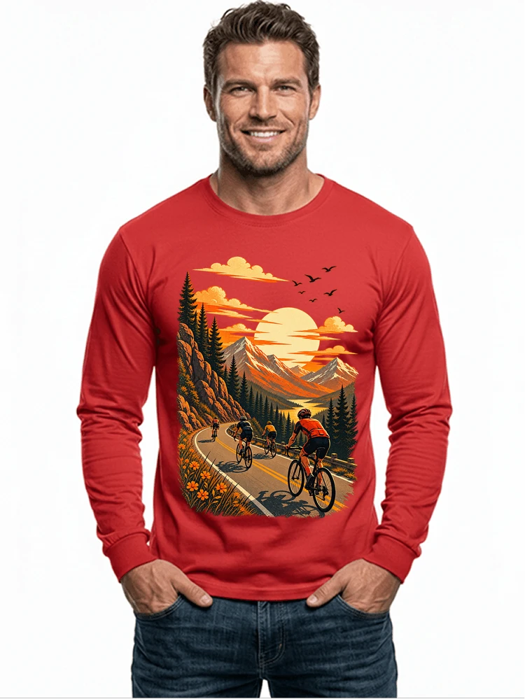 fahrrad tour berge t shirt gravelbike rennradgruppe geschenk langarmshirt red
