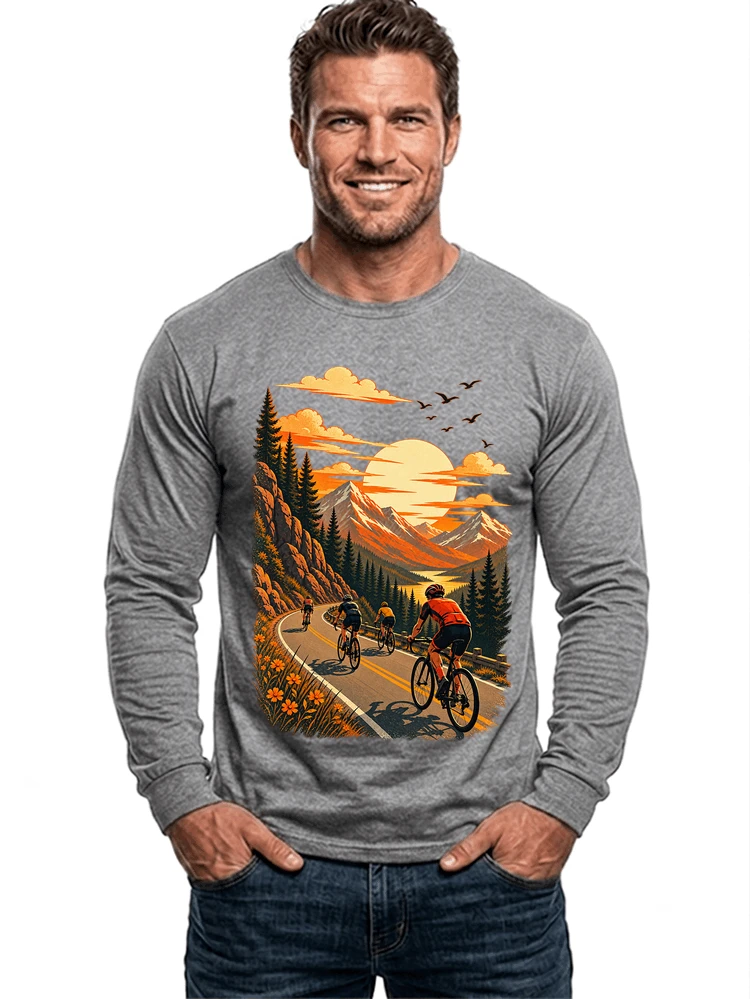 fahrrad tour berge t shirt gravelbike rennradgruppe geschenk langarmshirt sport grey