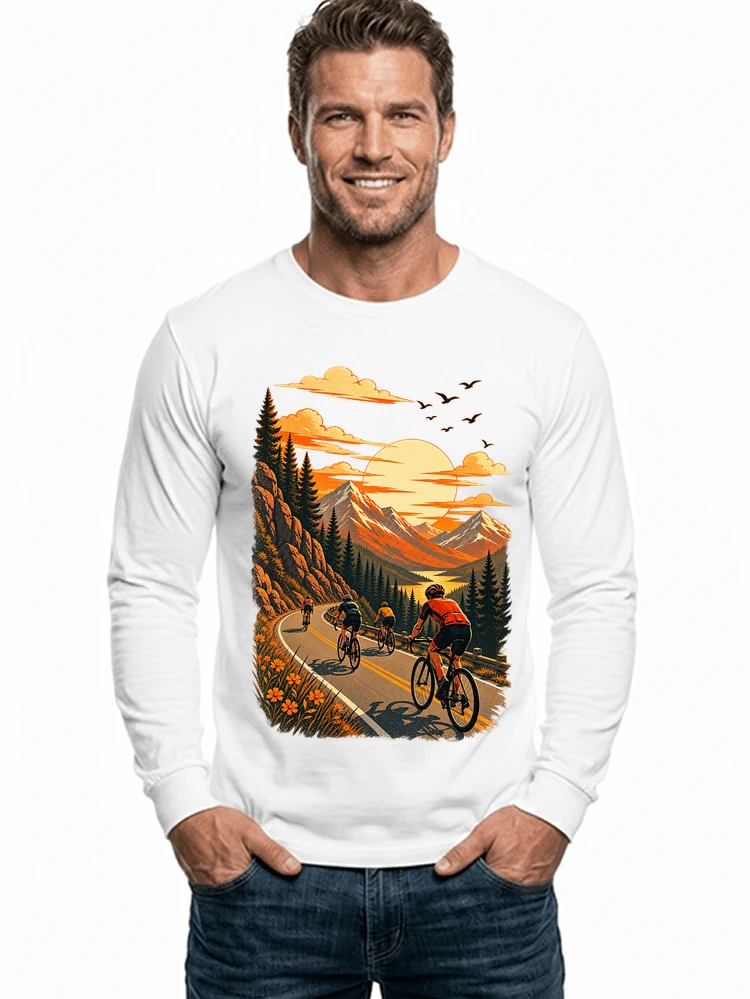 fahrrad tour berge t shirt gravelbike rennradgruppe geschenk langarmshirt white