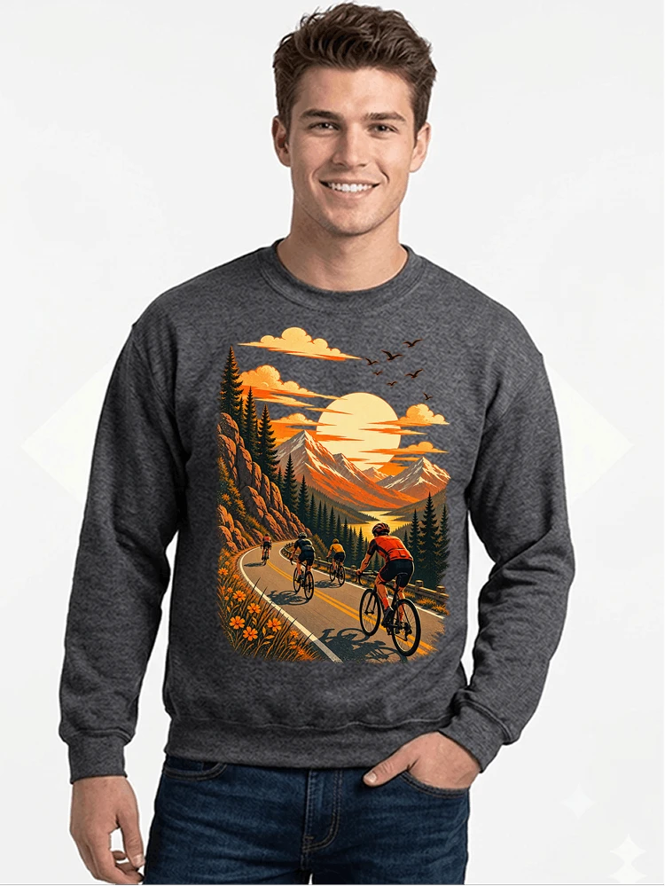 fahrrad tour berge t shirt gravelbike rennradgruppe geschenk sweatshirt mit rundhalsausschnitt anthracite melange