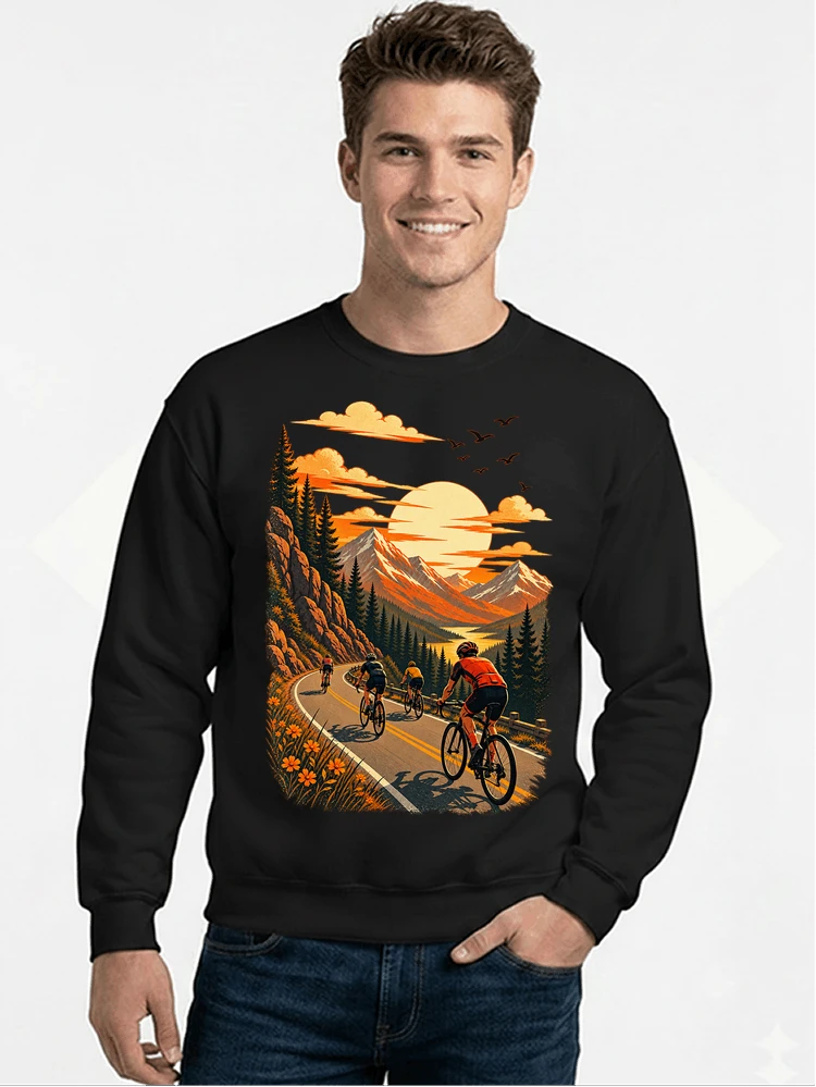 fahrrad tour berge t shirt gravelbike rennradgruppe geschenk sweatshirt mit rundhalsausschnitt black