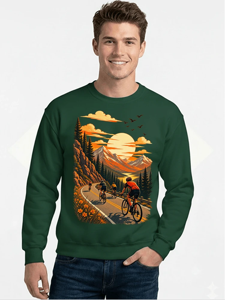 fahrrad tour berge t shirt gravelbike rennradgruppe geschenk sweatshirt mit rundhalsausschnitt forest green