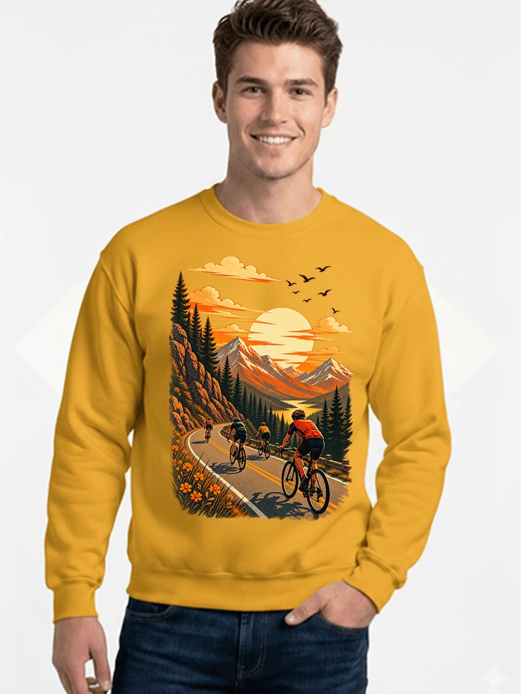 fahrrad tour berge t shirt gravelbike rennradgruppe geschenk sweatshirt mit rundhalsausschnitt gold