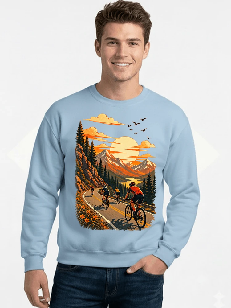 fahrrad tour berge t shirt gravelbike rennradgruppe geschenk sweatshirt mit rundhalsausschnitt light blue