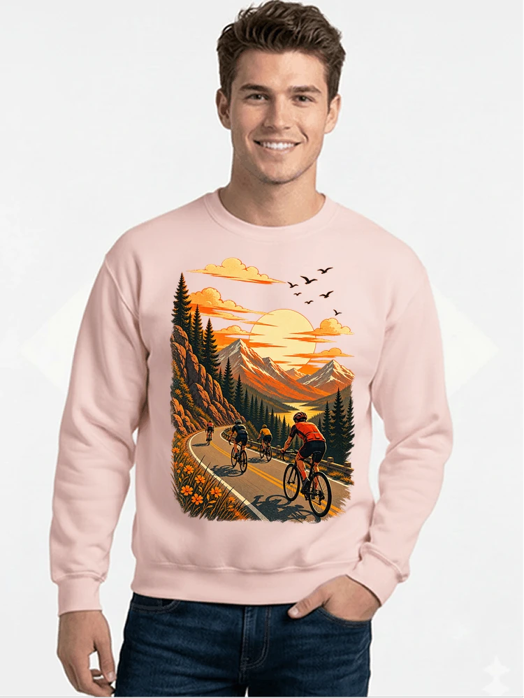 fahrrad tour berge t shirt gravelbike rennradgruppe geschenk sweatshirt mit rundhalsausschnitt light pink