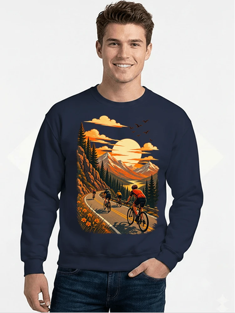 fahrrad tour berge t shirt gravelbike rennradgruppe geschenk sweatshirt mit rundhalsausschnitt navy